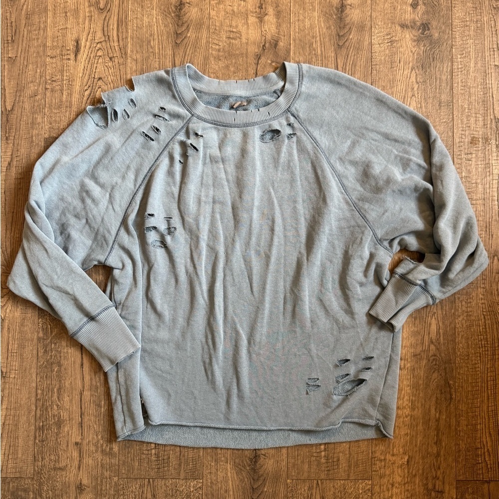 Aerie Dusty Blue Distressed Crewneck- Large